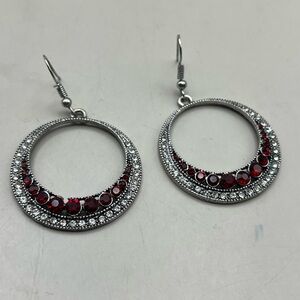 Elegant Silver and Red Hoop Earrings-Sparkling Everyday Wear